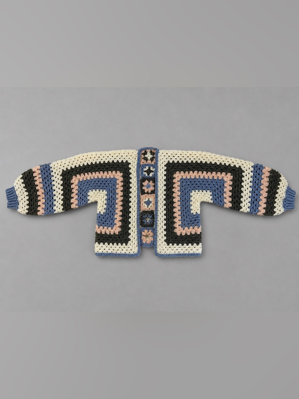 Handmade Crochet Cardigan in Blue, Cream & Pink